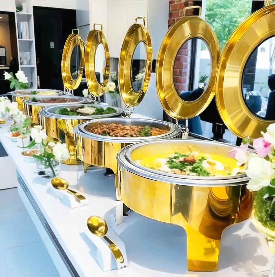 Bain Marie Food Warmer - Altın 6L Paslanmaz Çelik Yuvarlak Büyük