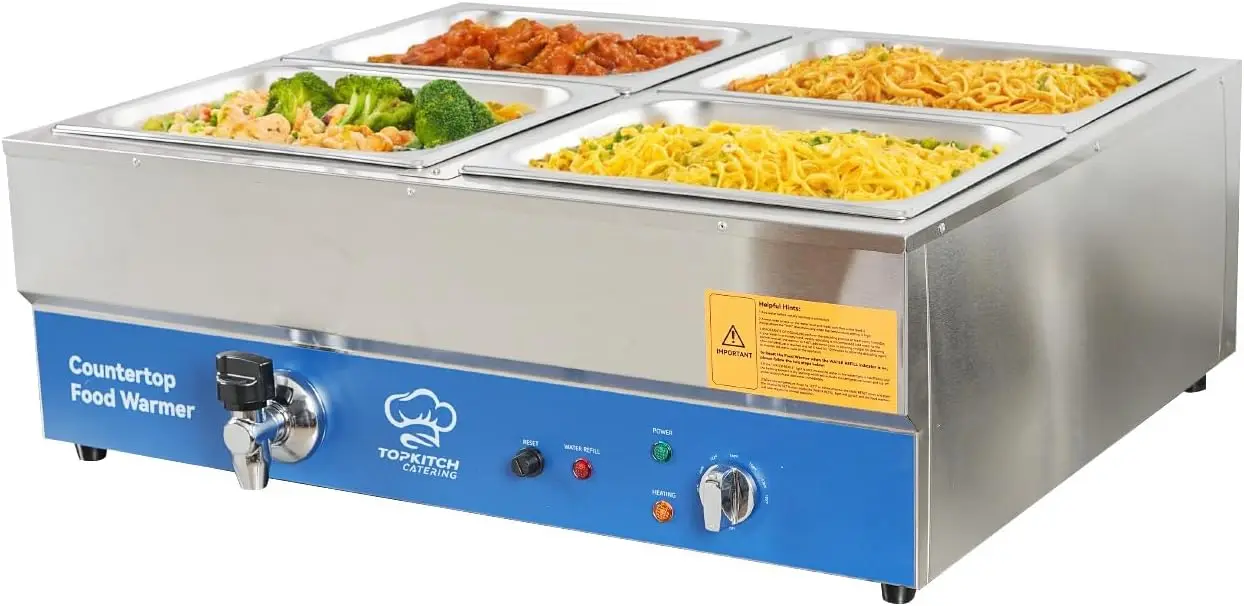 Bain Marie Food Warmer - ETL Sertifikalı 4 Bölmeli Ticari Yemek