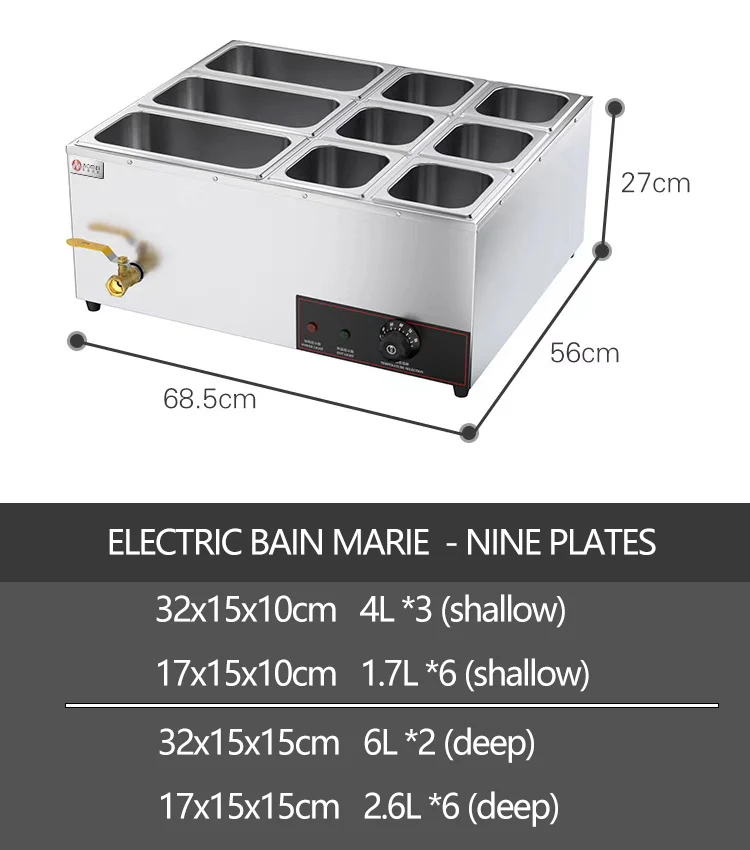 Bain Marie Food Warmer - -Otel Restoran Sürtünme Tabağı Büfe Elektrikli