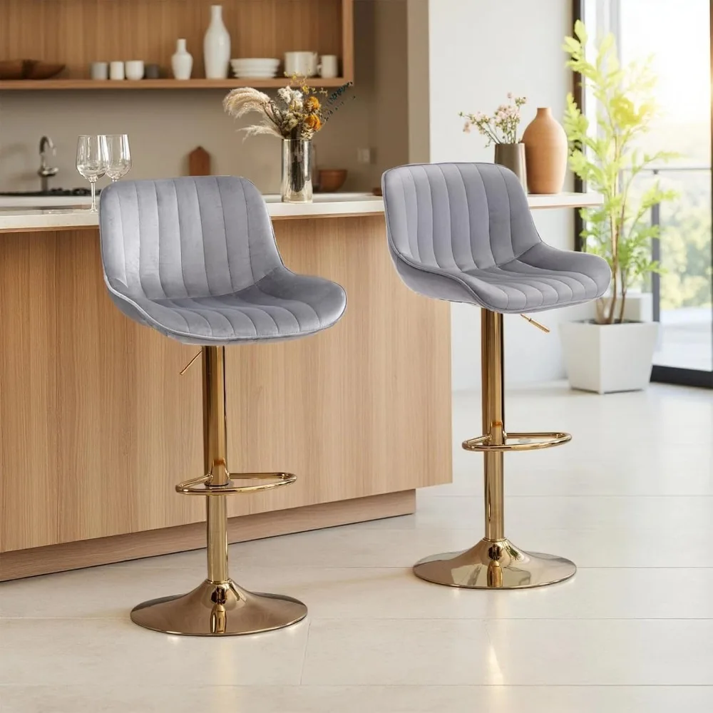 Commercial Kitchen Counter - Modern Altın Kadife Bar Tabureleri 2'li